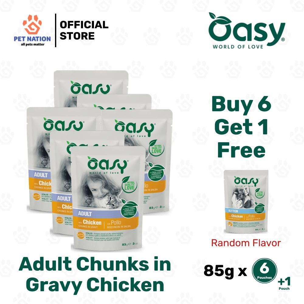 Oasy Caprice Chunks in Gravy Wet Cat Food 85g x 6 Cans with FREE Pouch